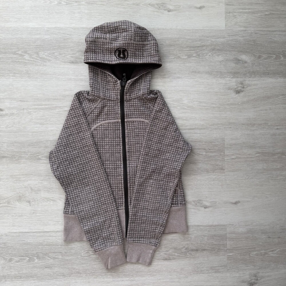 Lululemon Scuba Hoodie VTG RARE Full Zip Brown Houndstooth Fleece Size 6